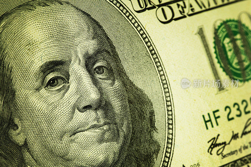 本杰明富兰克林肖像在一百美元纸币|金融